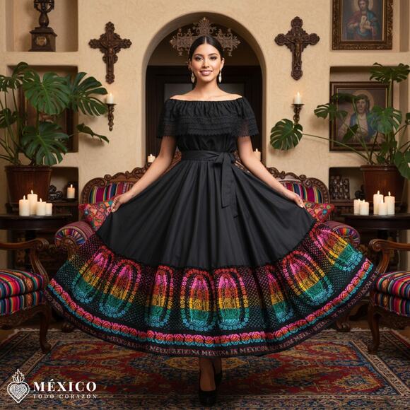 Mexican Dress Virgen de Guadalupe SKIRT only day of the dead - Picture 1 of 7